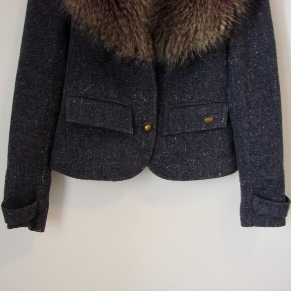 Vintage Y2K Jacket Blazer Guess Wool Blend Faux Fur Detachable Collar NWOT NEW - Picture 7 of 16